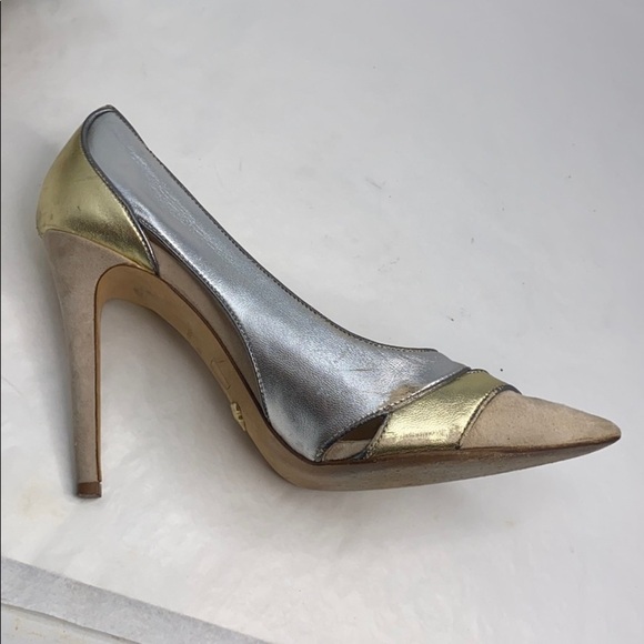 DVF Sz 8 Diane von Furstenberg Gold Silver Leather Pumps - Picture 6 of 10